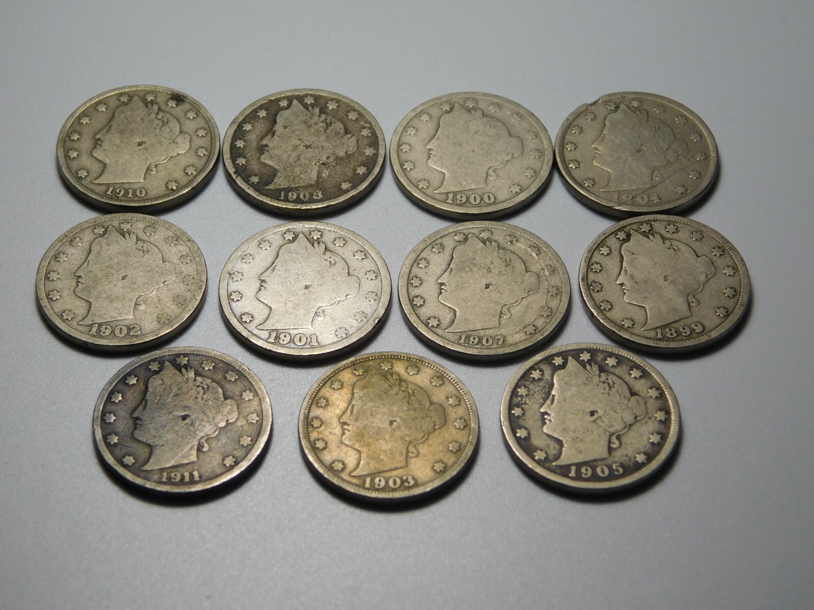 11 LIBERTY HEAD V NICKELS US COIN LOT 1899 1900-01-02-03-04-05-07-08-10-11