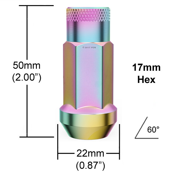(20) 12x1.25 Lug Nuts | Neochro Neochrome Cone Seat | Extended Tuner Open End