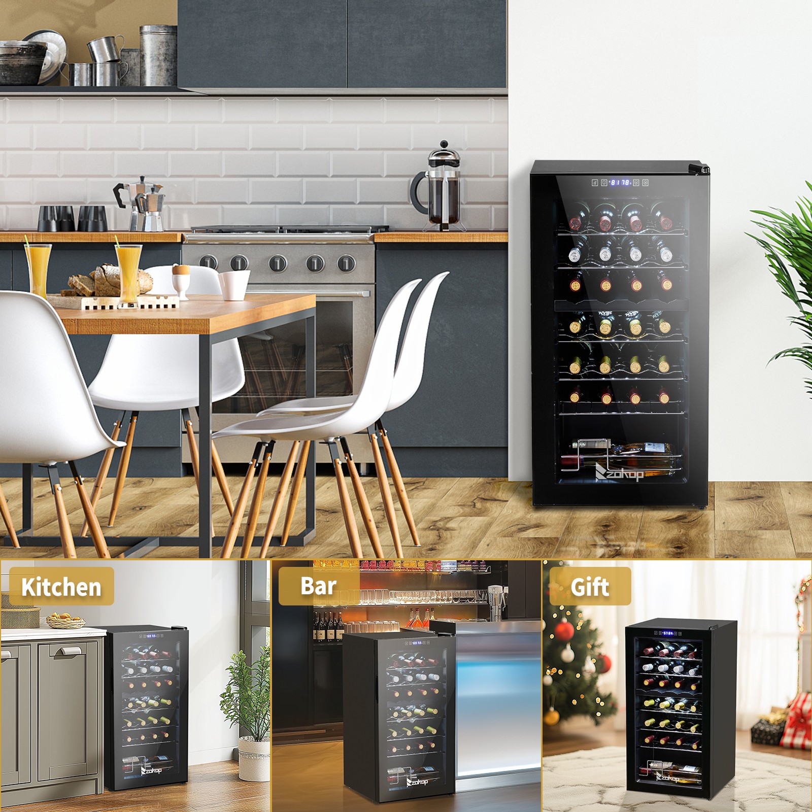 28 Bottle Wine Fridge Freestanding Compressor Wine Cooler Refrigerator, Beverage