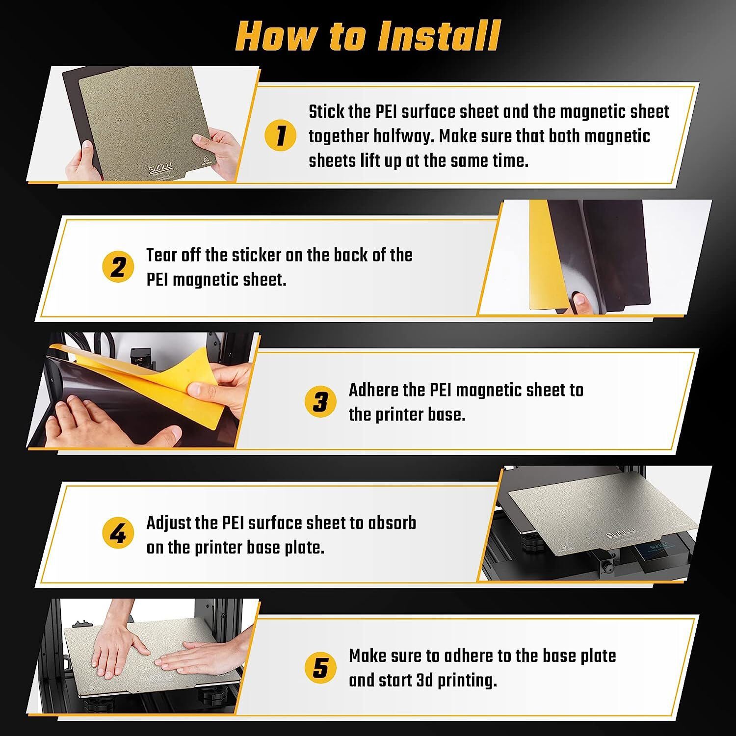 SUNLU PEI Magnetic Build Plate, 9.25x9.25inchs (235x235mm), 2*PEI+1*Base Sticker