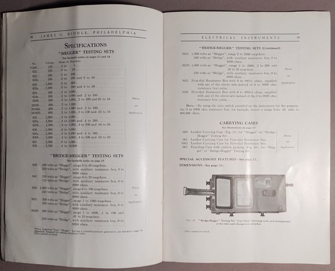 1925 Megger & Bridge Megger Insulation Testing Sets Catalog James Biddle B1-54