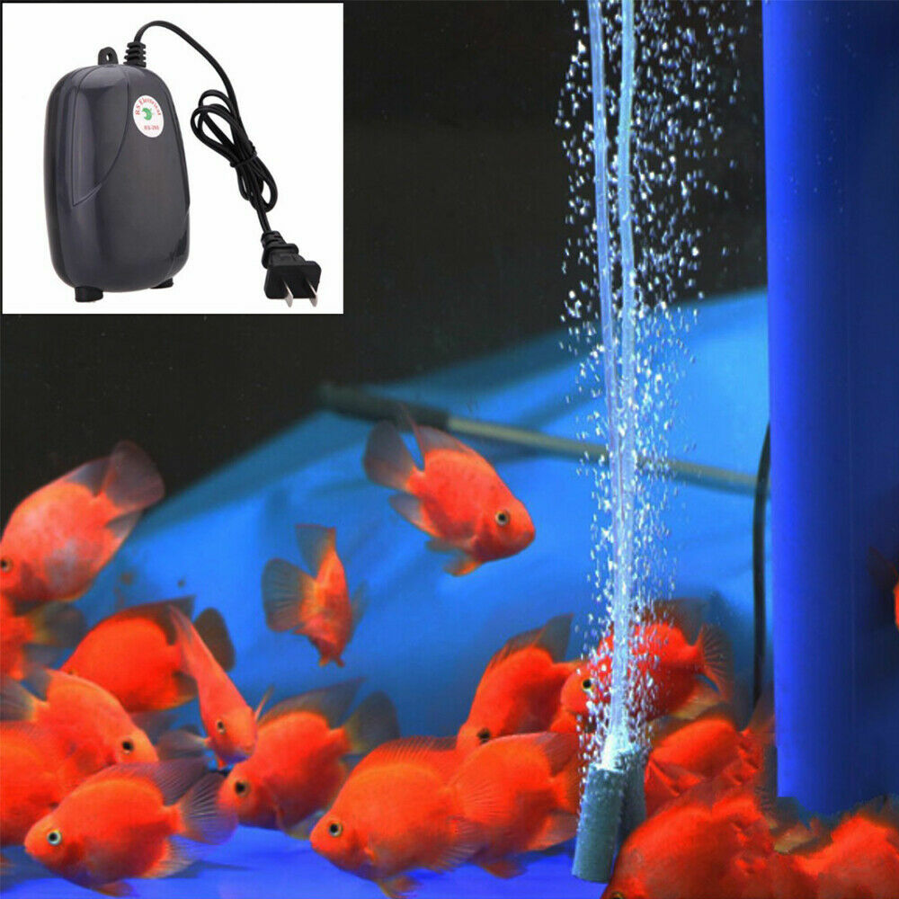 Silent Air Pump Aquarium Fish Tank Pumps Hydroponic Oxygen 2 Outlets Bubble Tube