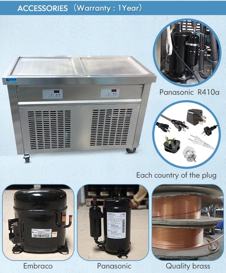 Kolice Commercial Double square pans fried ice cream machine, ETL certificate