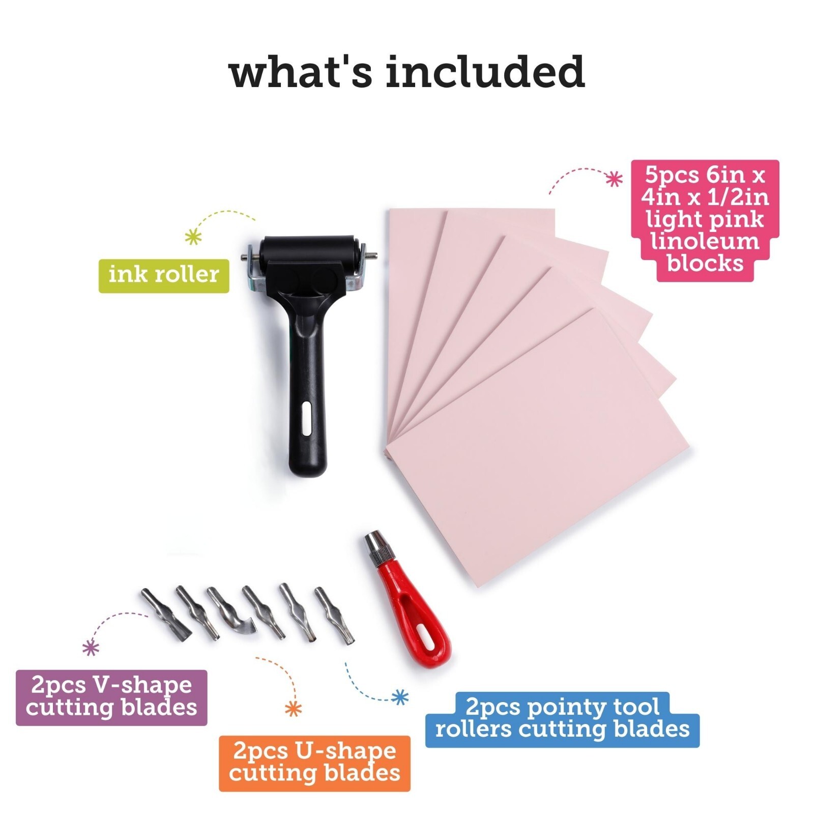 Incraftables Rubber Stamp Kit (5-Pack). Linoleum Block Kit with Cutting Blades