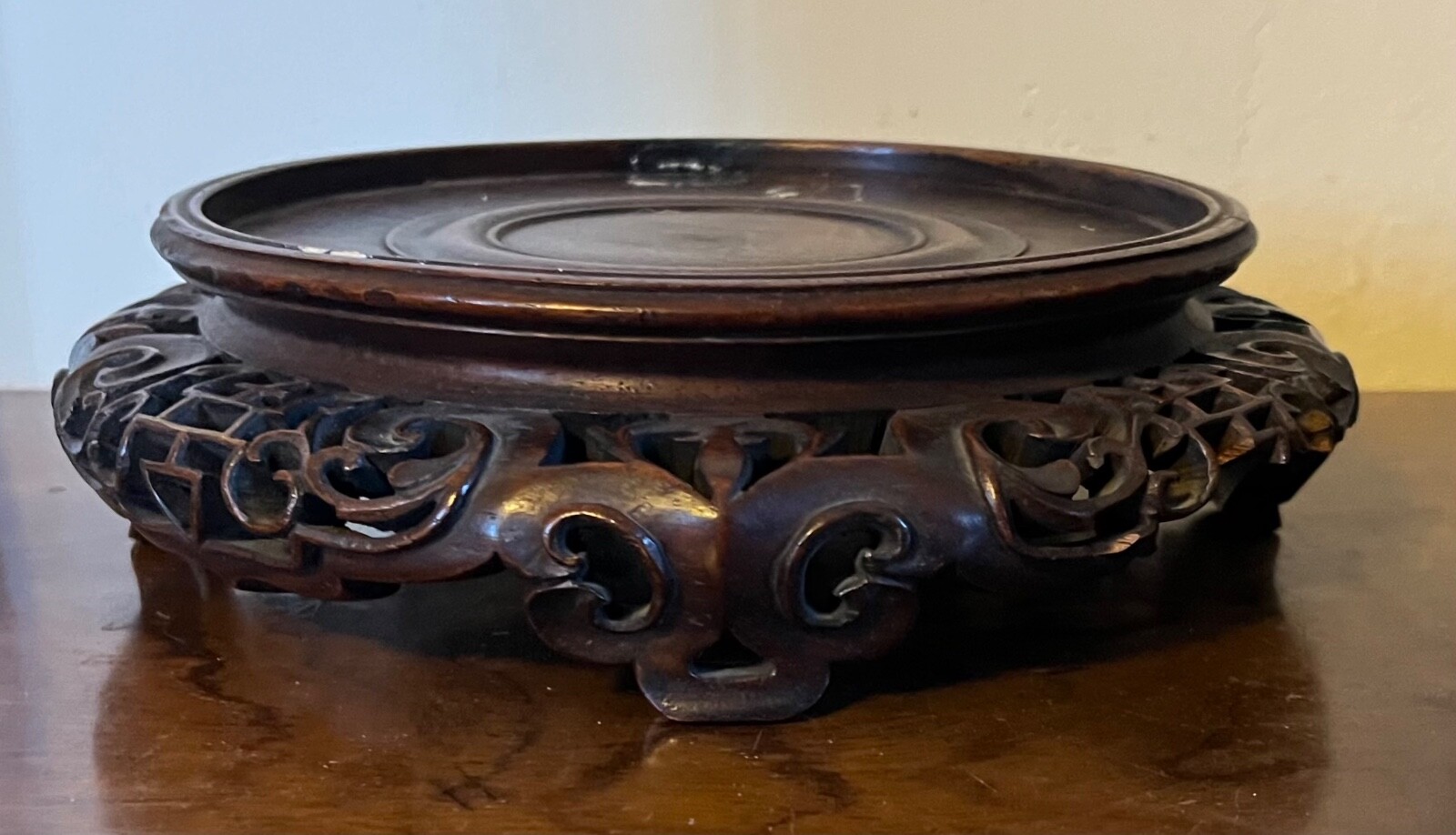 Chinese Carved Wood Display Stand for Kangxi Porcelain Vase or Lamp Base Censer