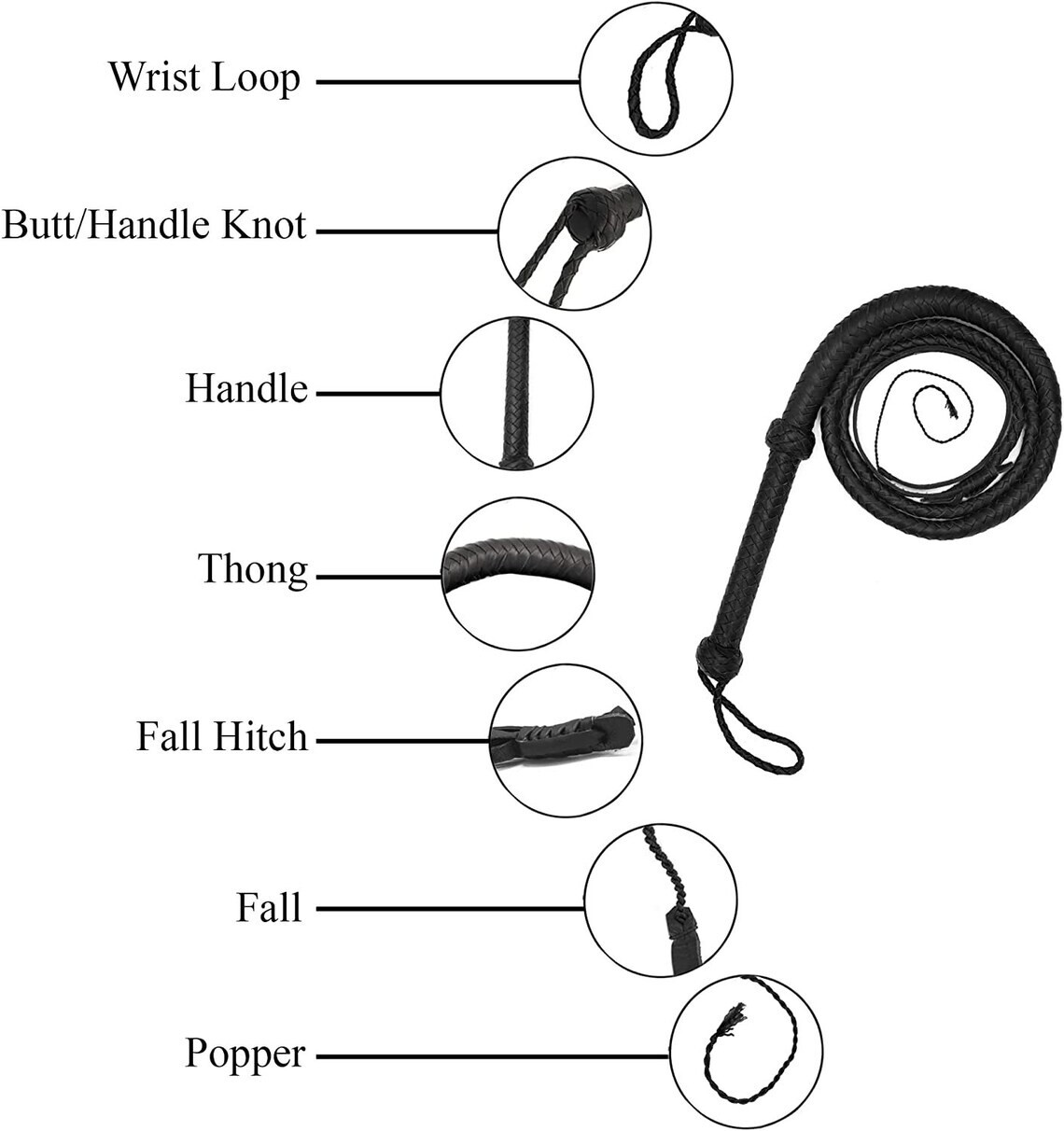 Cow Hide Leather BULL WHIP 04 to 08 Feet Long 12 Plaits Black Indiana Jones Whip