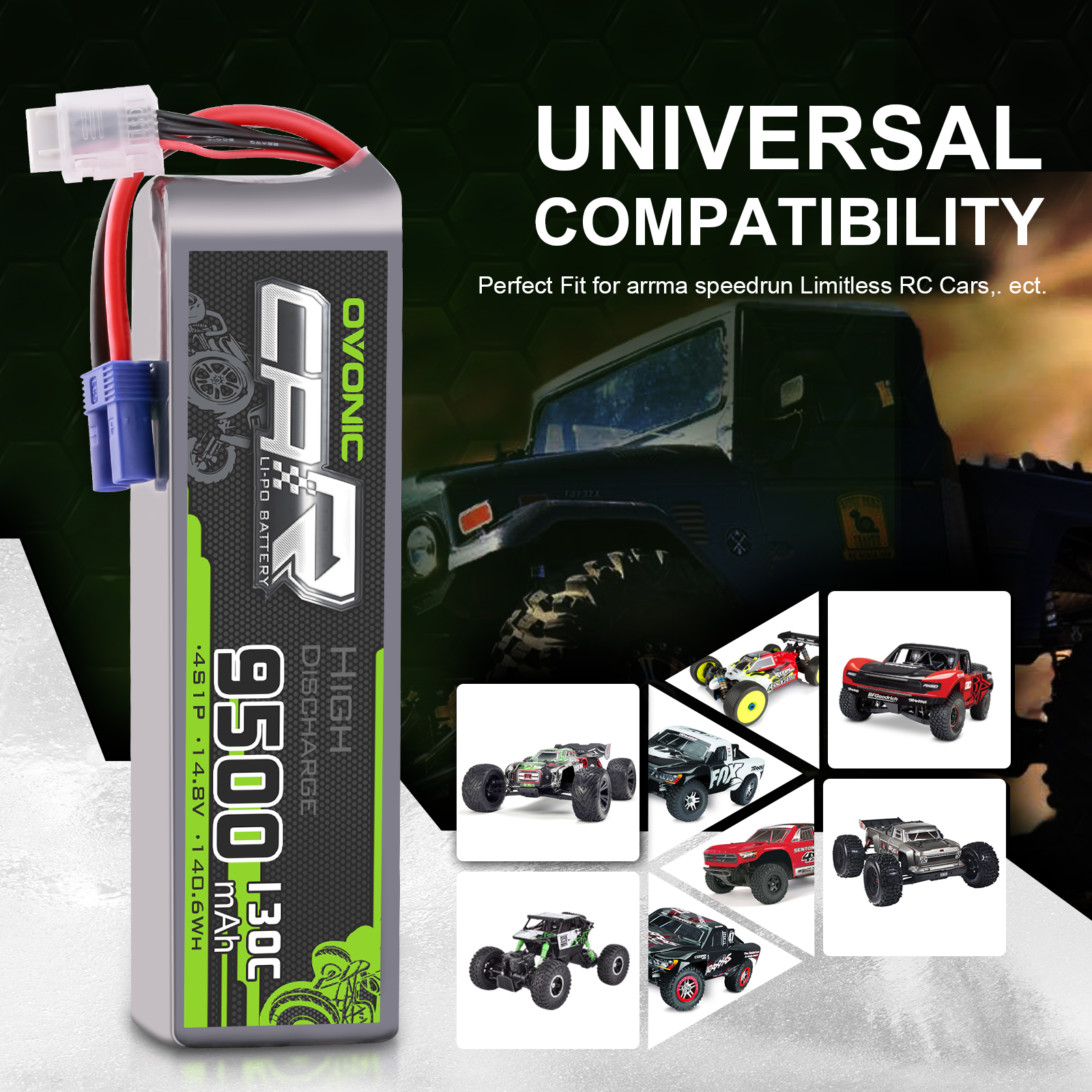 2x Ovonic 14.8V 130C 4S 9500mAh Lipo Battery EC5 for RC Car Airplane Jet Heli