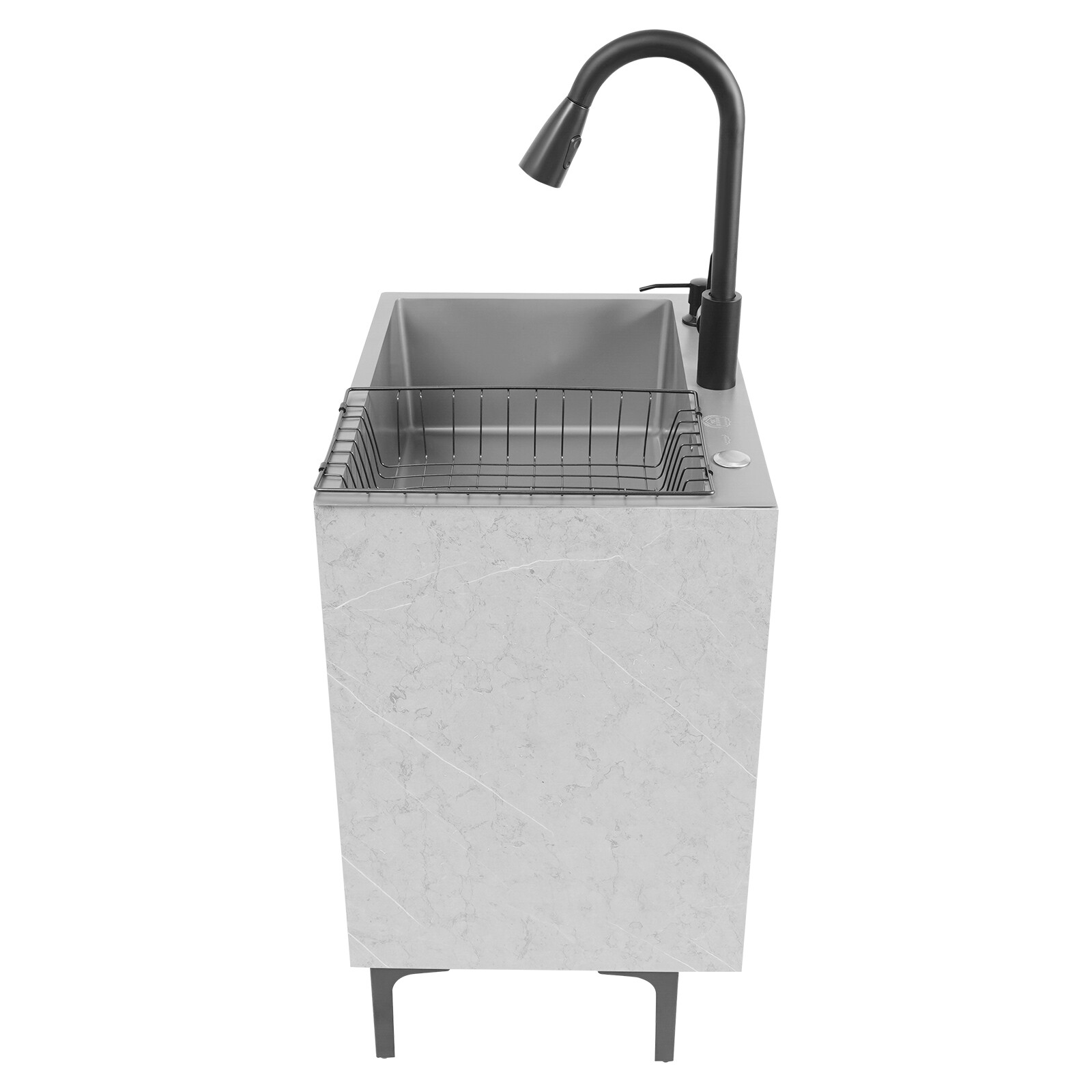 Gray Laundry Stainless Steel Sink with Cabinet + PDraining Basket+Faucet