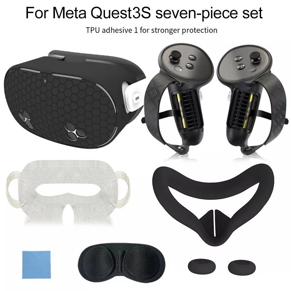 Silicone Case Protective Accessory Set for Meta Quest 3S with Controller Cover