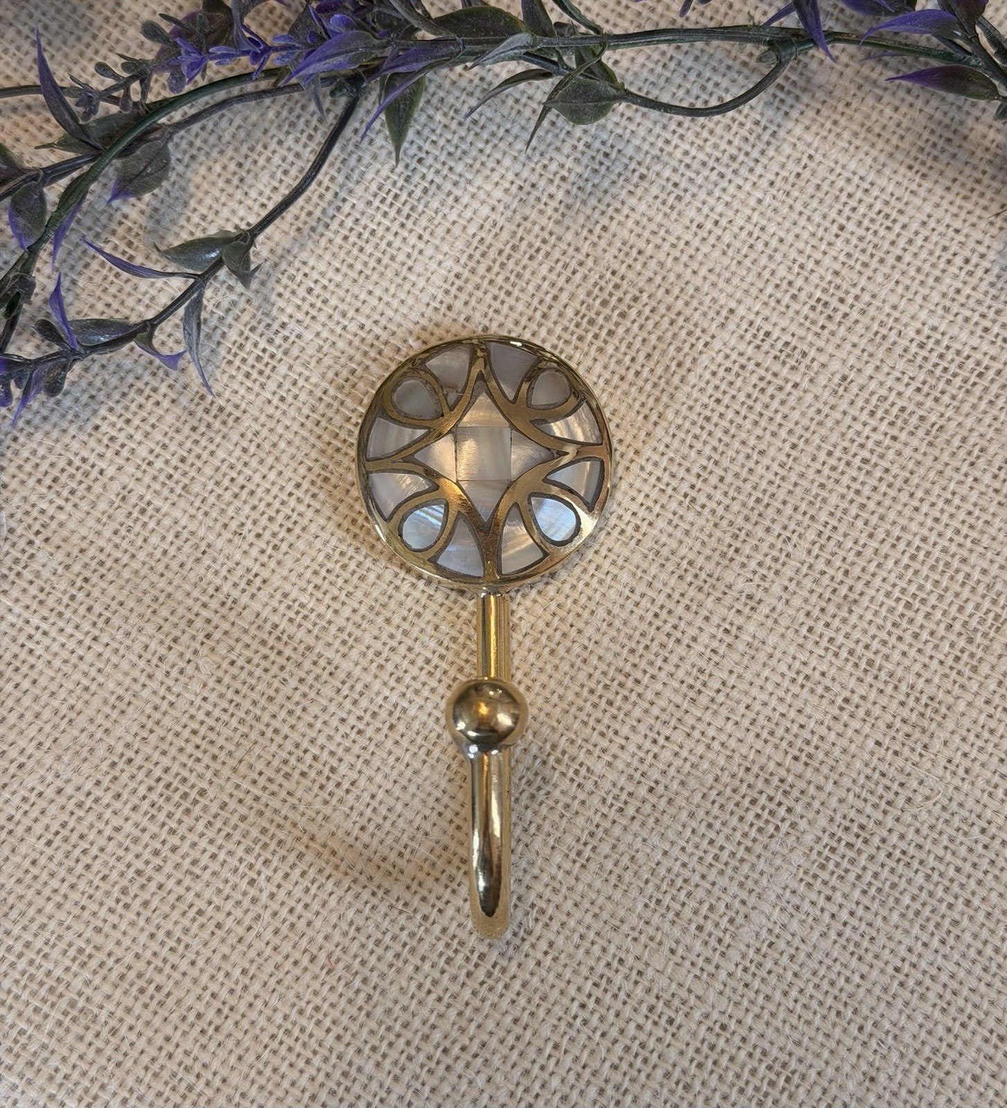 Mother of Pearl Handcrafted Wall Hook Round Petal Inlay Design Single Wall Hook