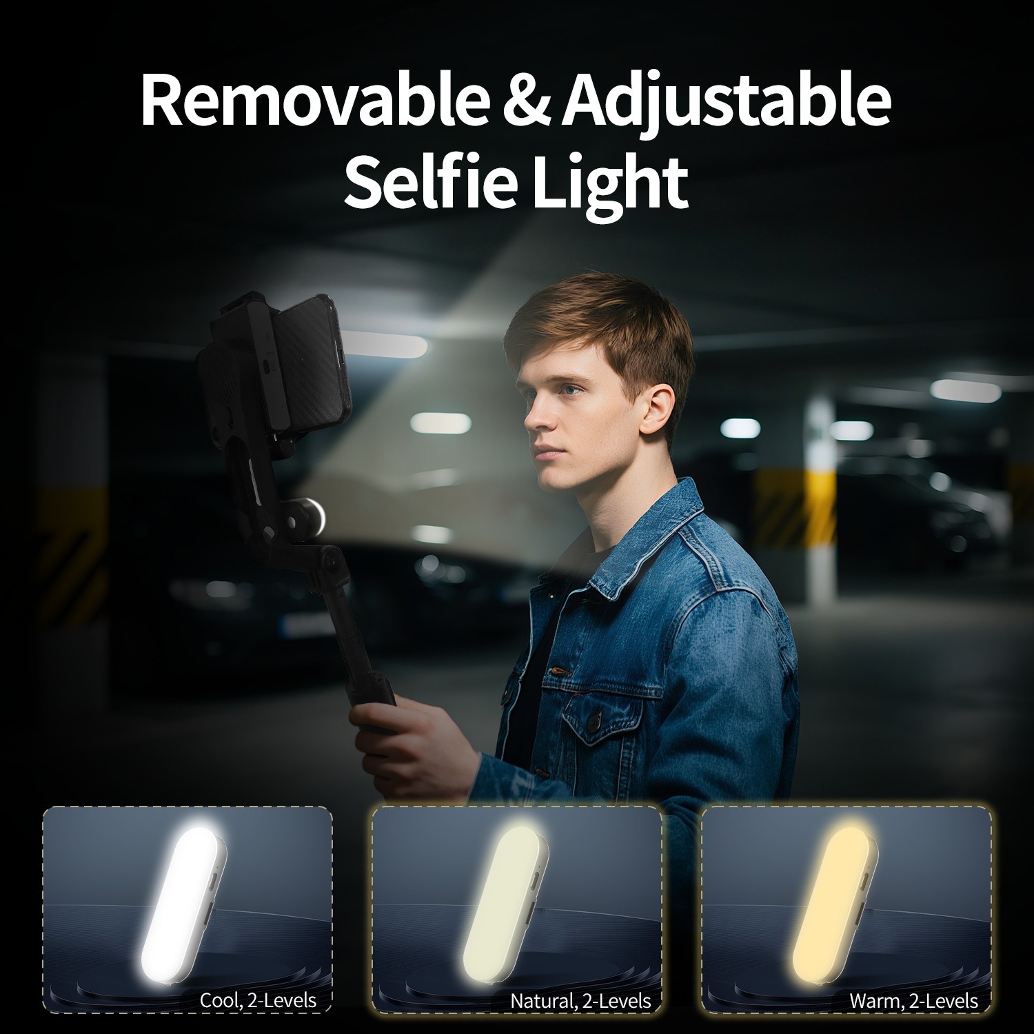 TOALLIN Mobile Phone Gimbal Stabilizer,Foldable Selfie Stick,Fill Light,w/Remote