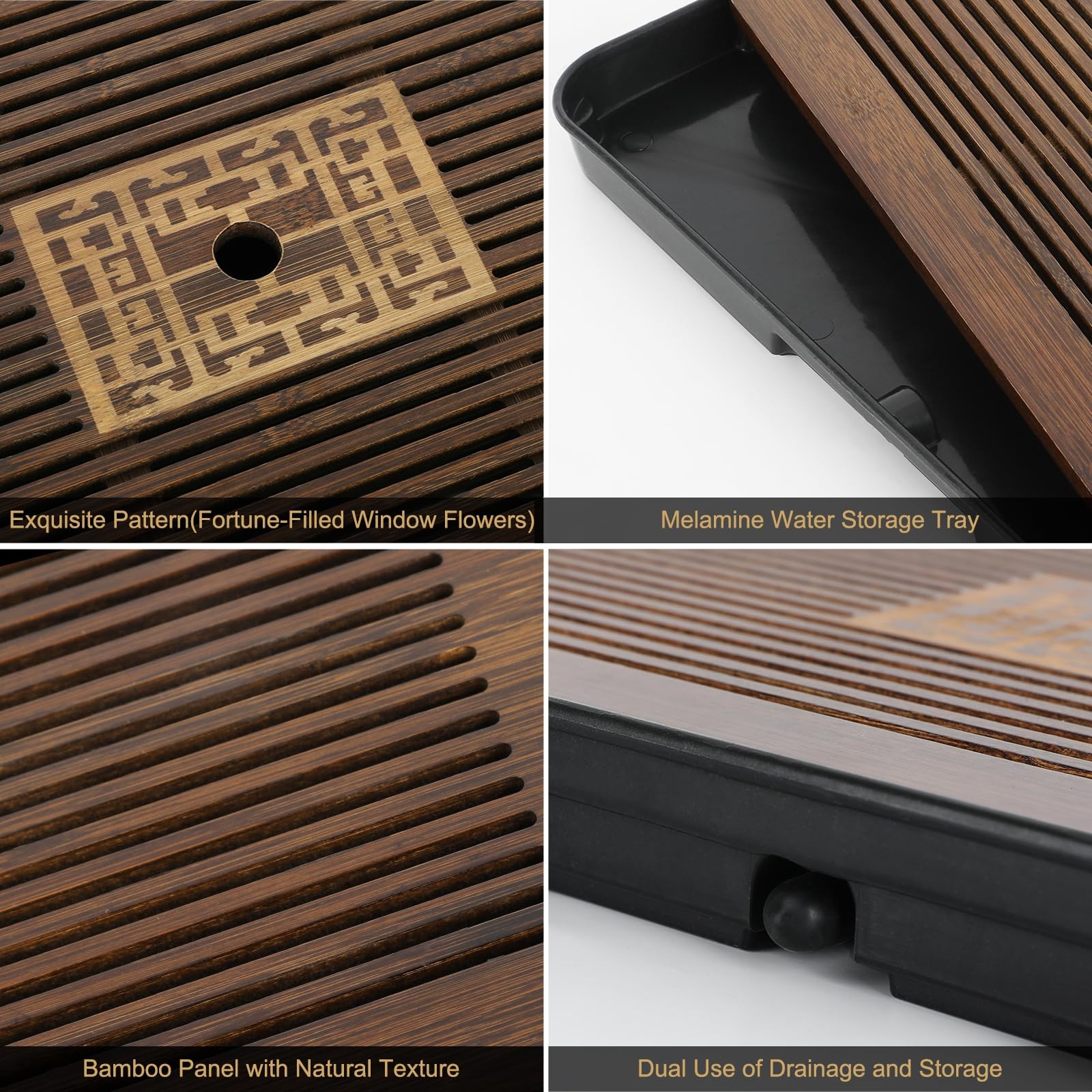 Jotsport 17 Inch Bamboo Chinese Gongfu Tea 17.5" x 10.5" x 1.4", Black, Brown