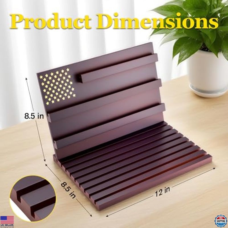 Premium Wooden Challenge Coin Display Stand - 11 Row Military Coin Holder Rack