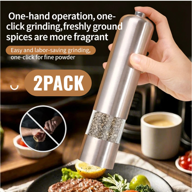 2PACK Adjustable Electric Salt Pepper Grinder Mill Shakers Set Stainless Steel✅