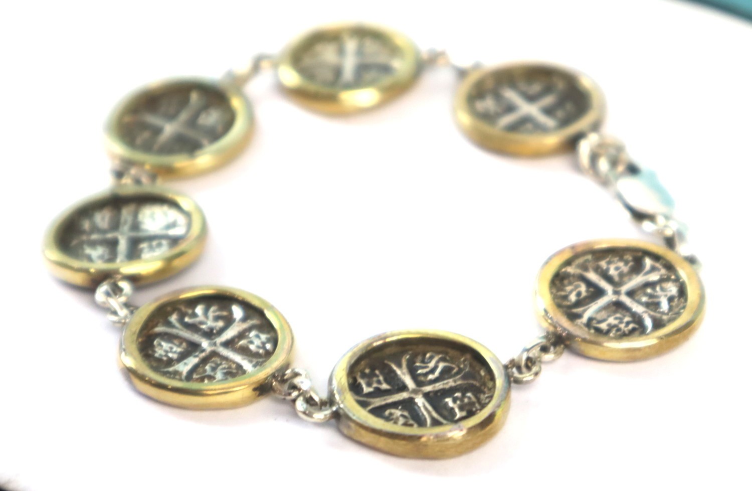 Heavy 138 CT Atocha Ship wreak Colonial Pirate Coin Sterling silver Bracelet 8"