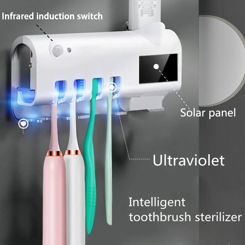 UV Light Sterilizer Toothbrush Holder Cleaner and Automatic Toothpaste Dispenser