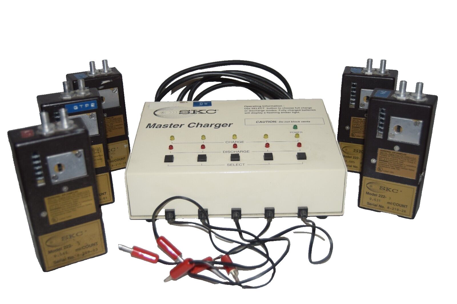 5 SKC Model 222-3 Air Sampler Pump with Master Charger 223-442 in Hard Case