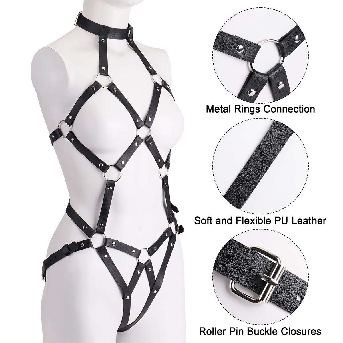 Women Leather Body Harness Straps BDSM Bondage Belt Bodysuit Lingerie Costume