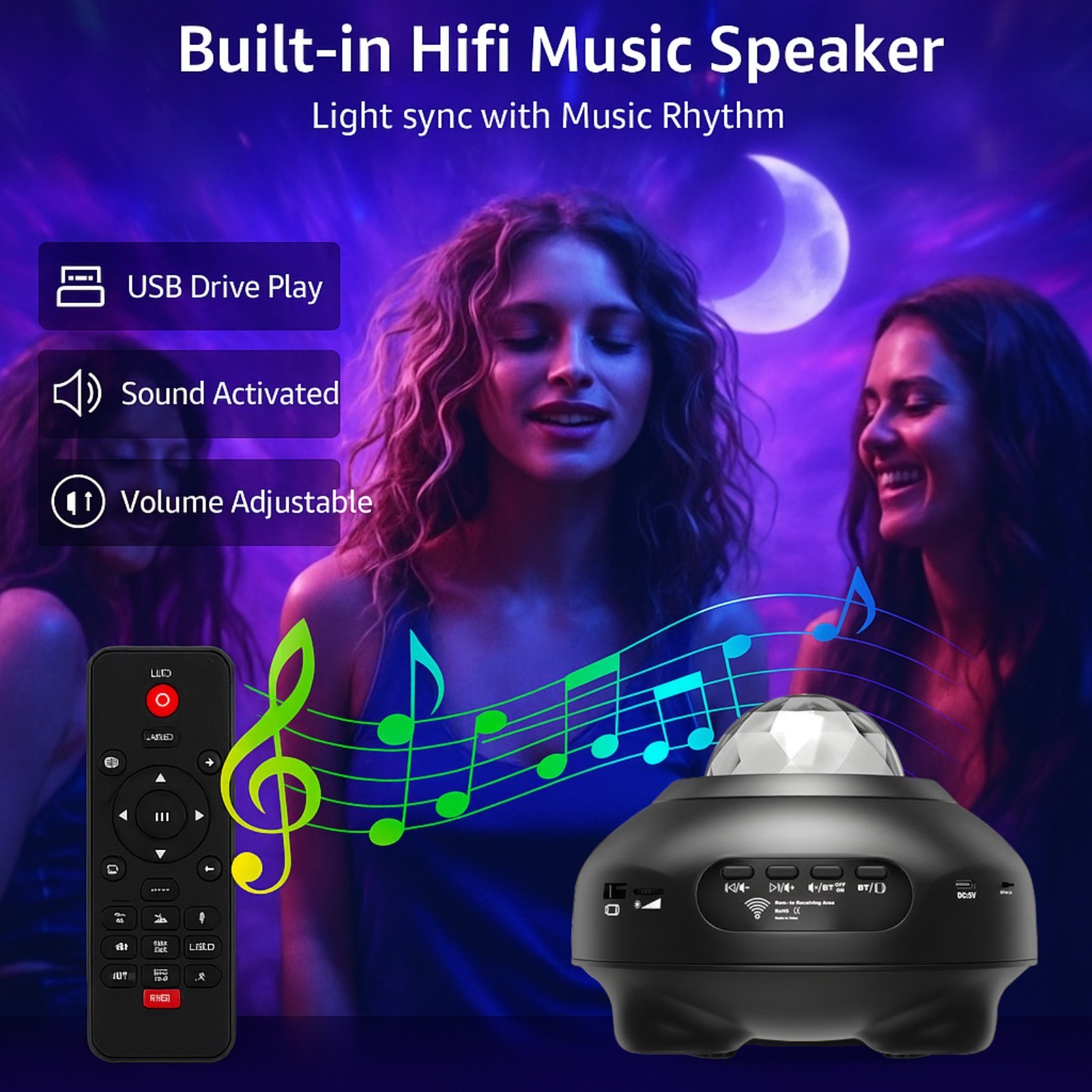 Galaxy Star Projector Aurora Night Light Bluetooth Music Lamp Moon Sky Gift