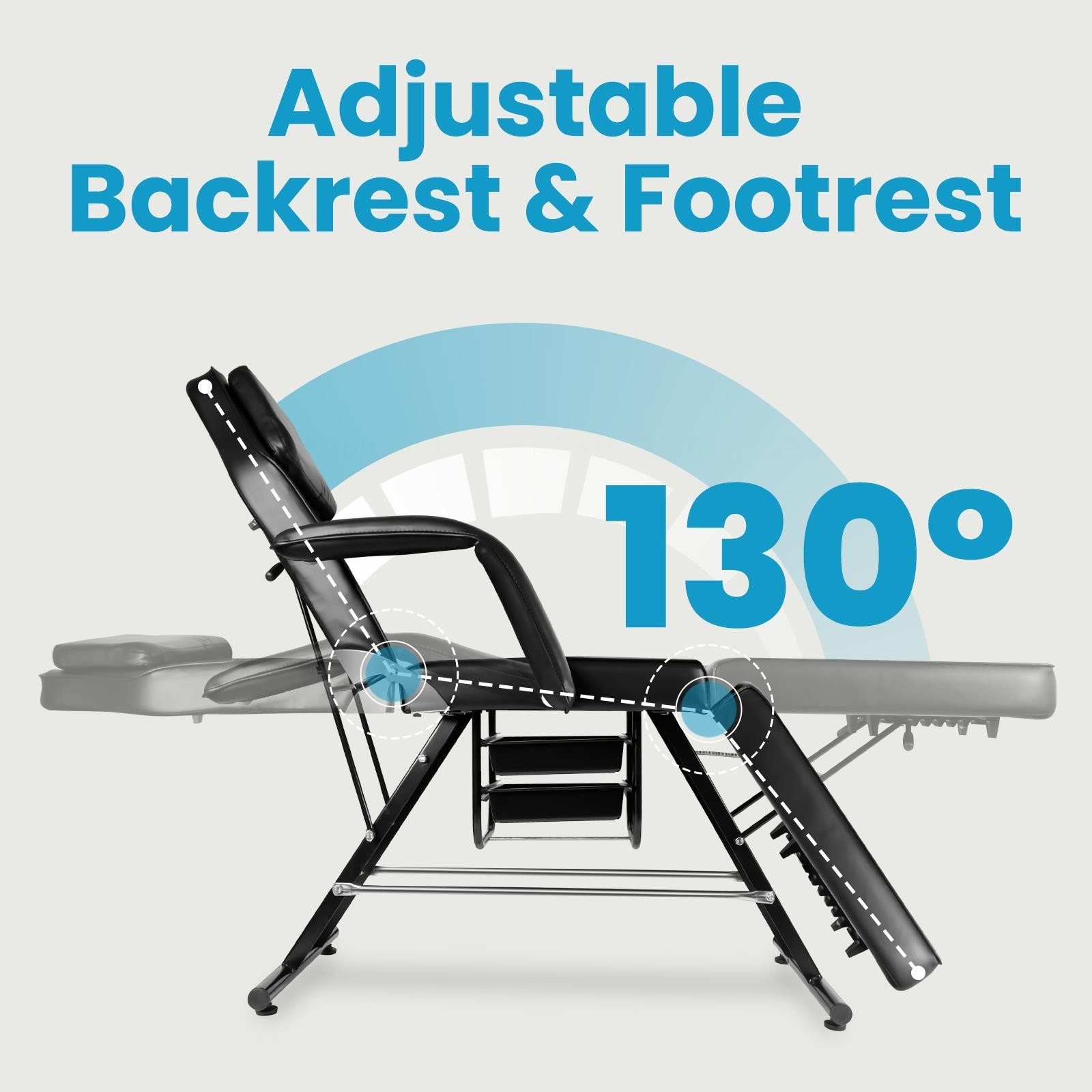 881LB Tattoo Bed Swivel Aesthetician Chair Folding Salon Massage Bed w/Spa Stool