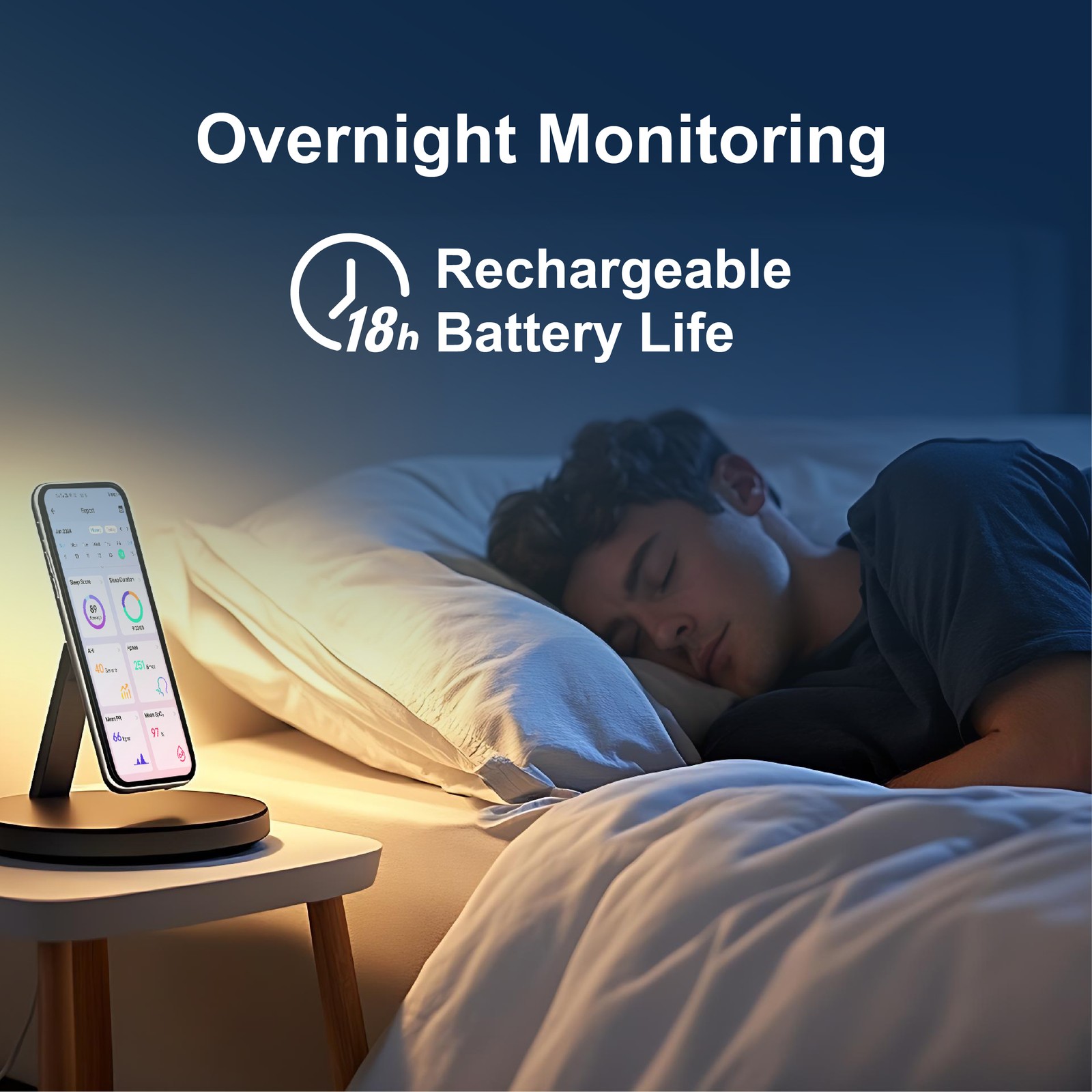 Wrist Sleep Pulse Oximeter, Rechargeable Continuous SpO2 & Heart Rate Monitor