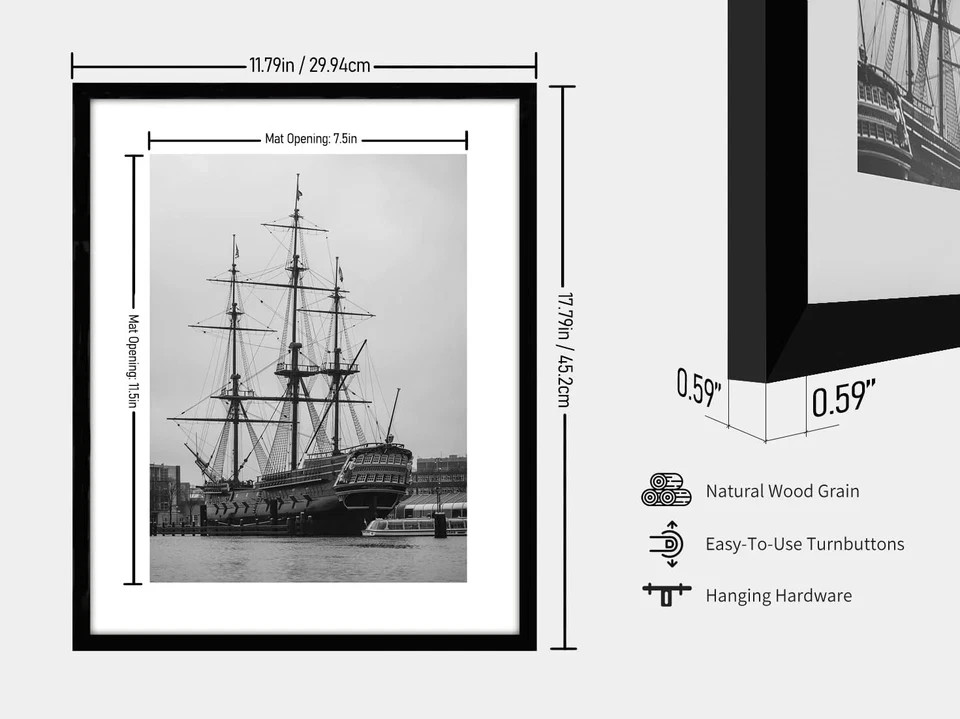 11X17 Picture Frame Black Display Pictures 8 X 12 with, Mat or 11 X 17 without m