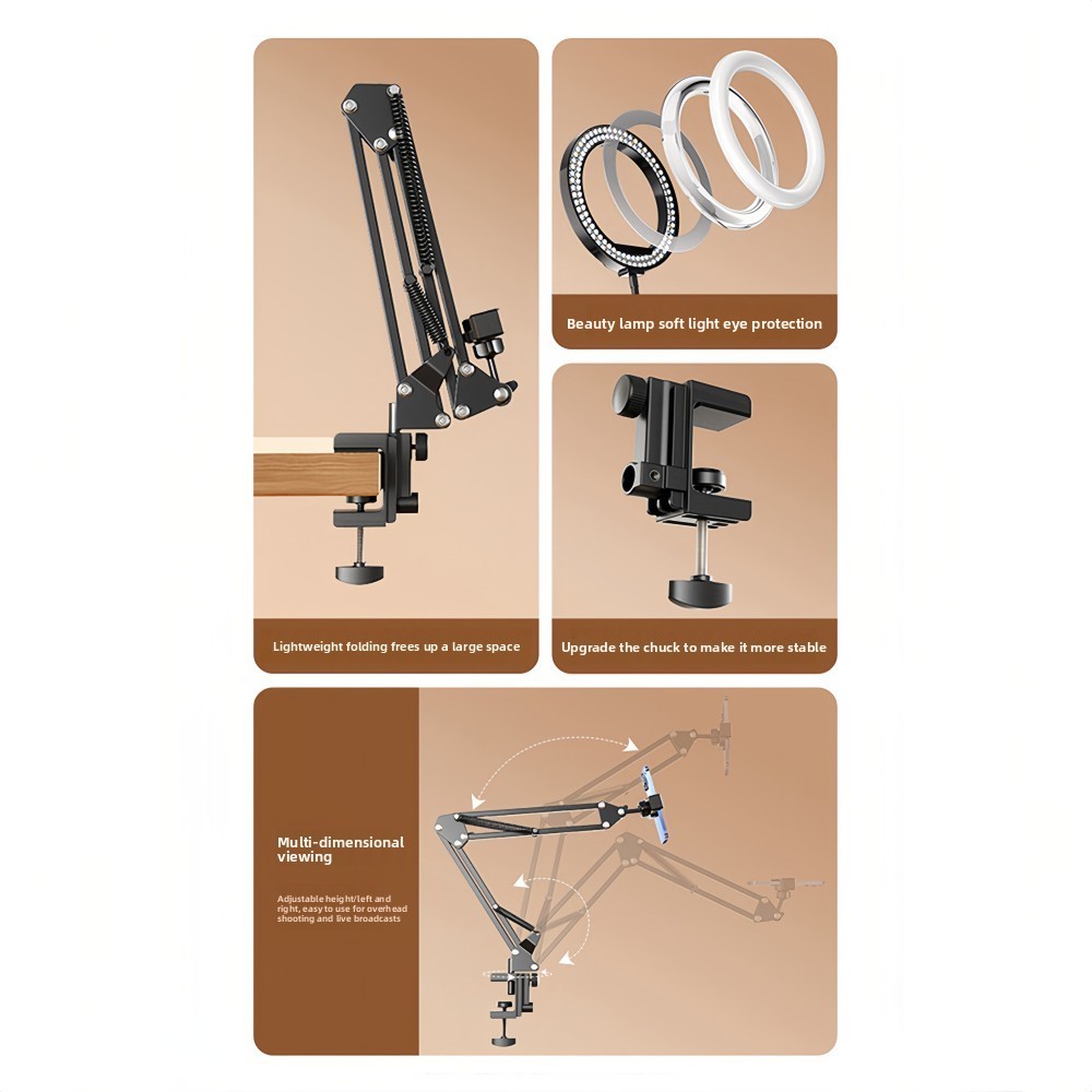 Overhead Camera Phone Mount Selfie Ring Light Desk Tripod for Video Live Stream