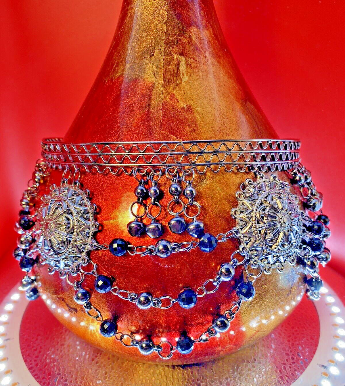 Indian Beaded Crown Vintage Art Piece Draped Beads "Anushka" Be Queen.