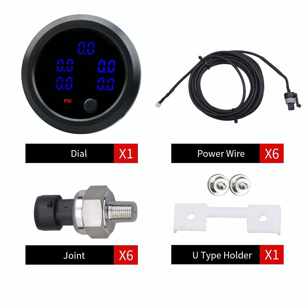 52mm Five Display Air Pressure Gauge 0-232 PSI Air Ride Air Suspension 5X 1/8NPT