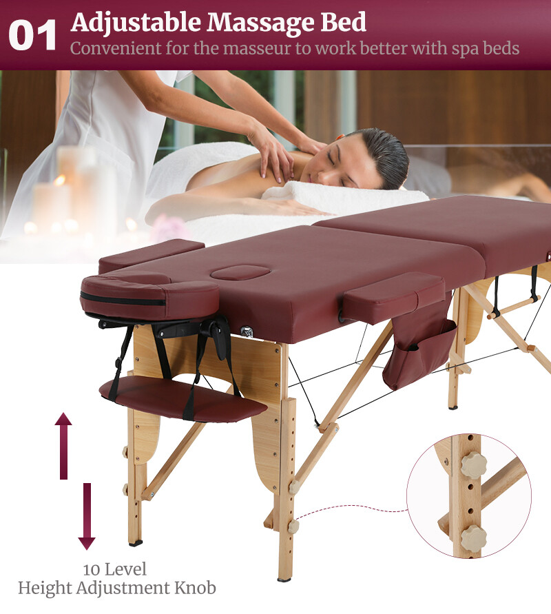 Massage Table Massage Spa Bed 73 inch Long Height Adjustable Portable 2 Folding