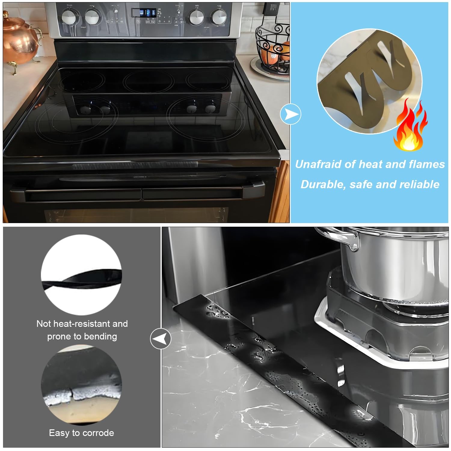 Stainless Steel Stove Gap Covers (2 Pack) – Adjustable Retractable Length 13.8"