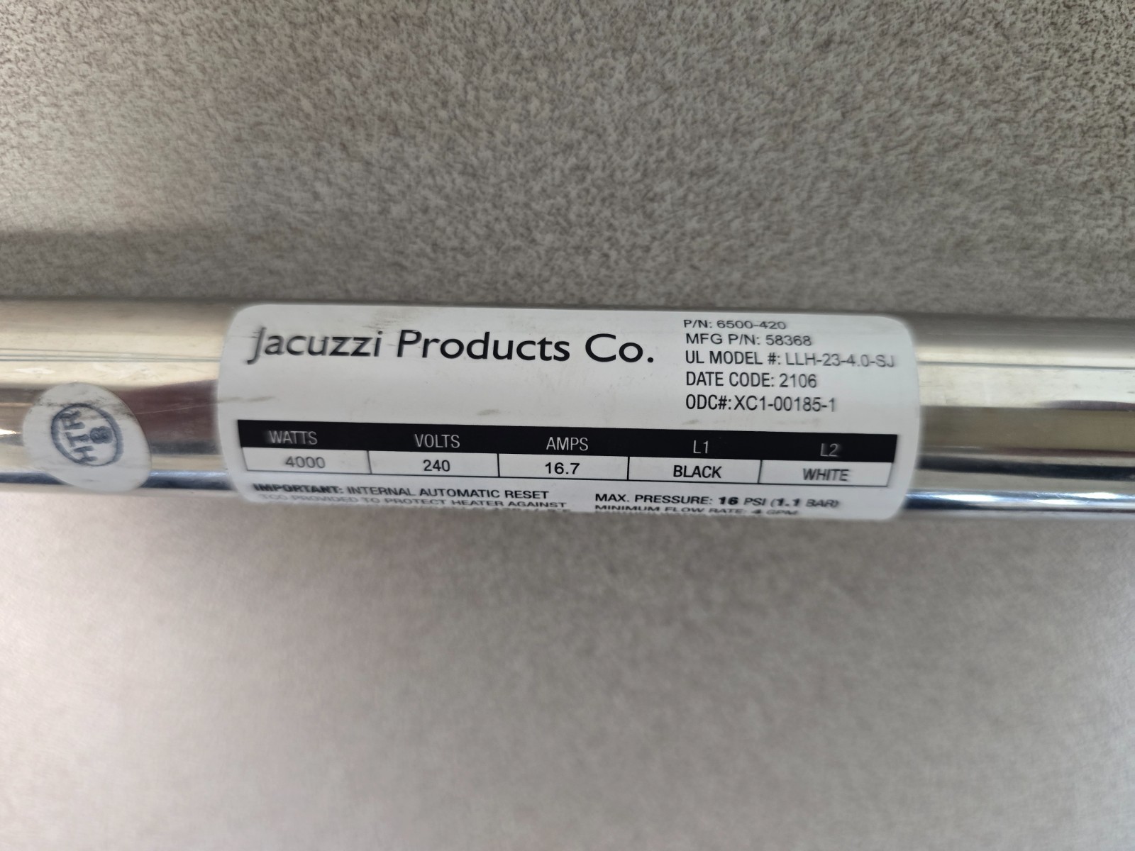 Jacuzzi Sundance Spa Heater Convertible 120/240v 1kW/4kW