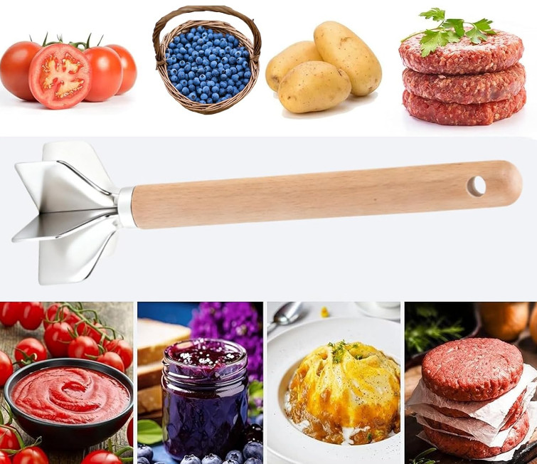 Meat Chopper Stainless Steel Heavy Duty Metal Ground Beef Masher Potato Kitchen+