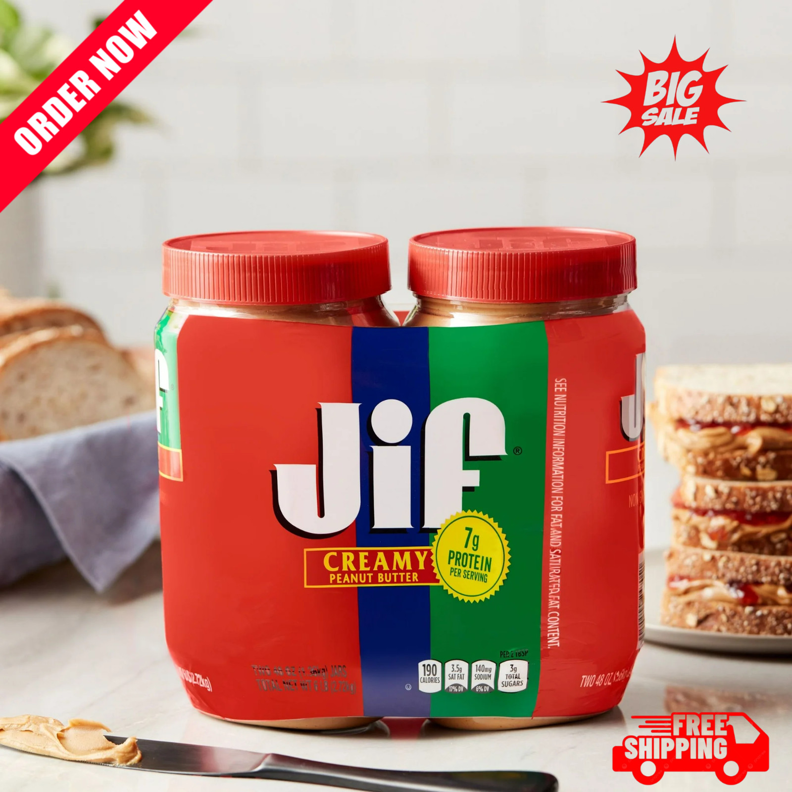 Jif Creamy Peanut Butter, 40 oz Jars (2 Pack)