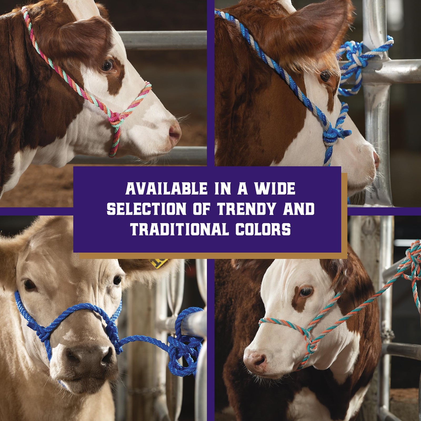 Braided Poly Rope Cattle Halter, Adjustable Cow Calf Halter, Livestock Handli