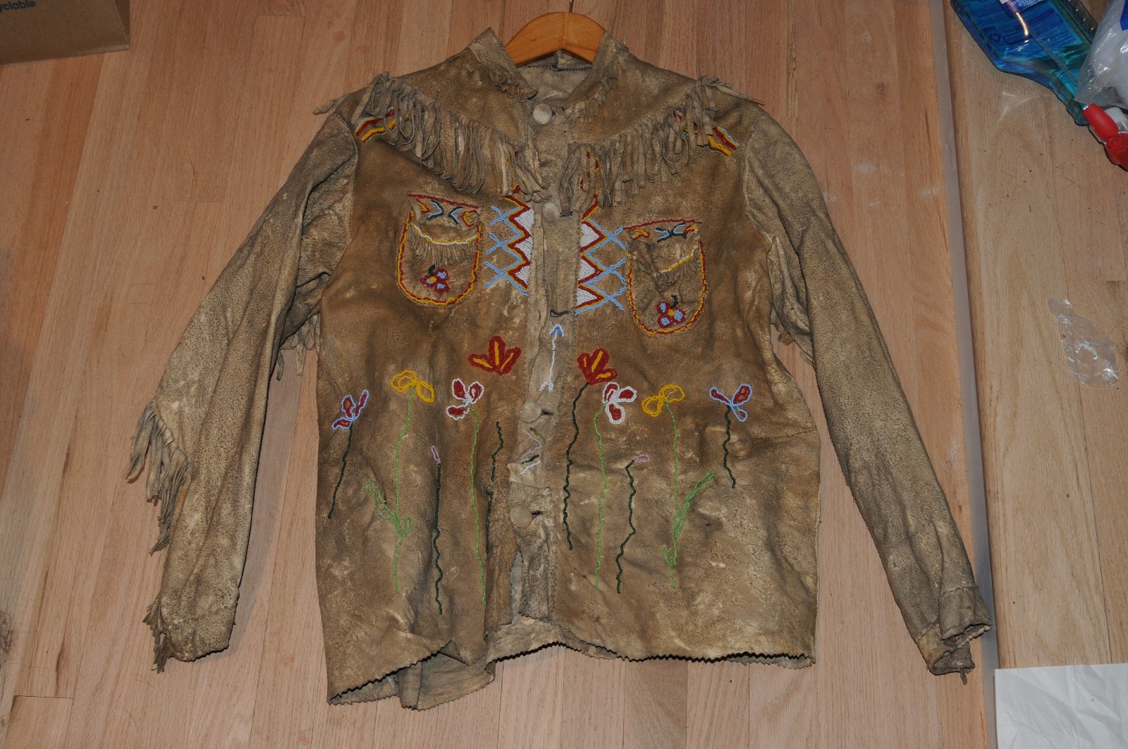 Early Vintage Native American Deer Skin Buck Skin Beaded Shirt and Pants Old****