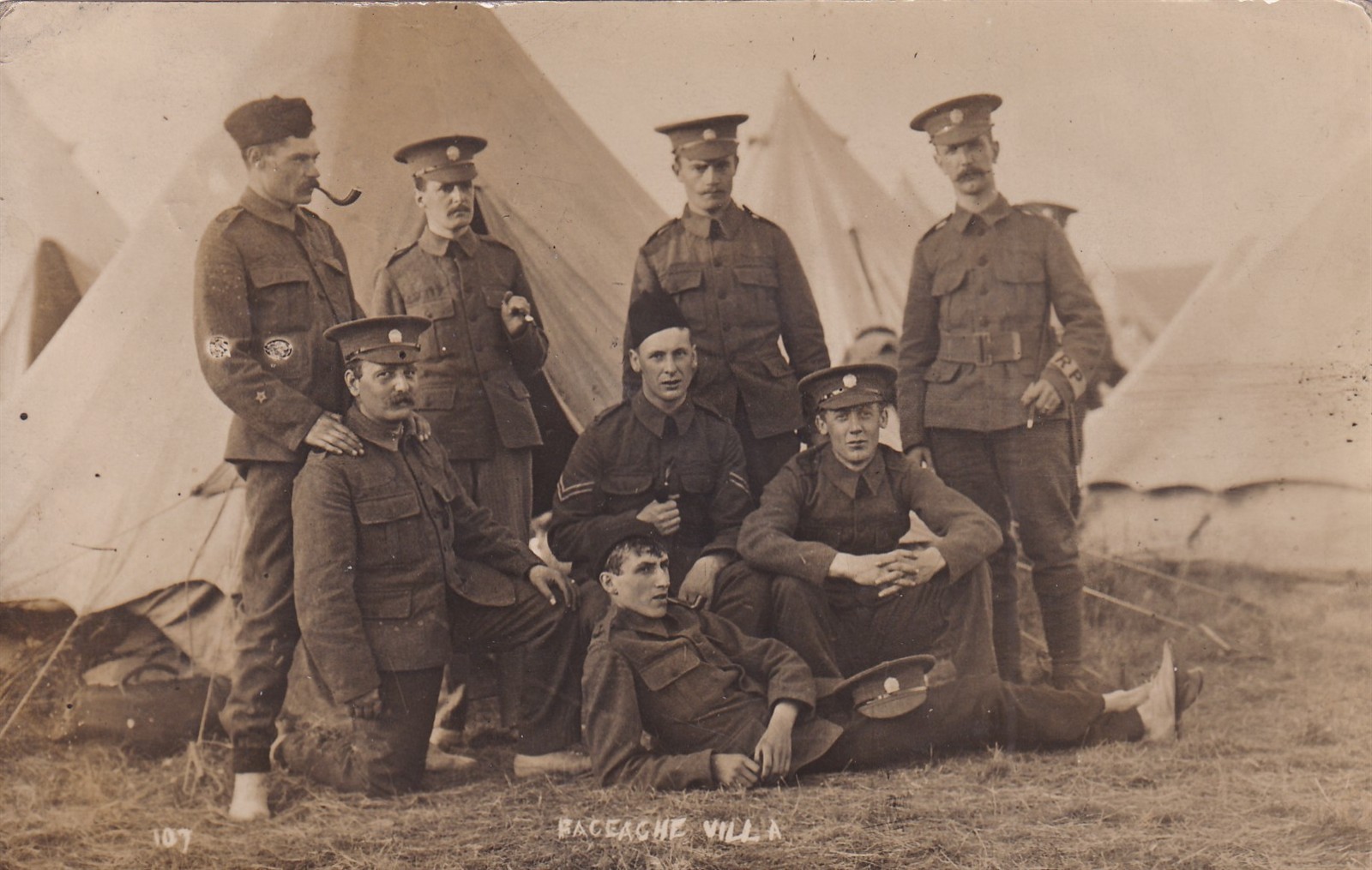 Original WWI RPPC Real Photo Postcard BRITISH TROOPS by TENT in CAMP 269