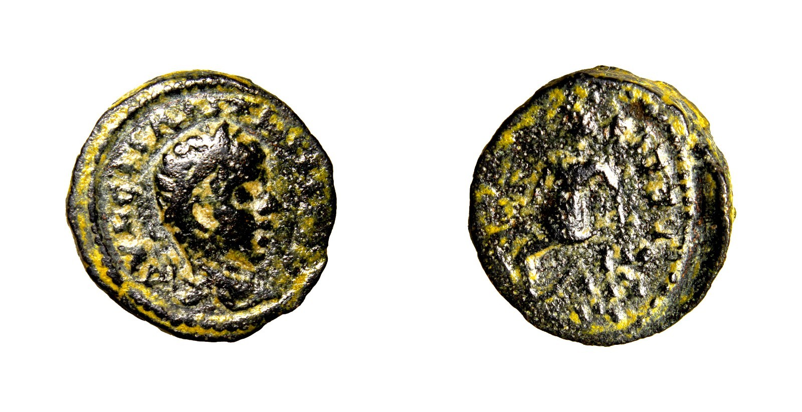 VERY RARE Decapolis. Petra. Elagabal (218-222) Tyche Seated on Rocks no Temple