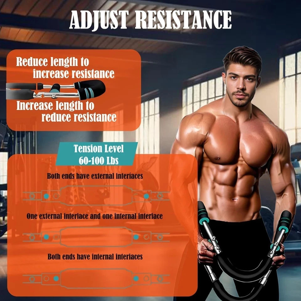 Twister Arm Trainer,60-100 Lbs Adjustable Arm Trainer for Men with Chest Clip Mu