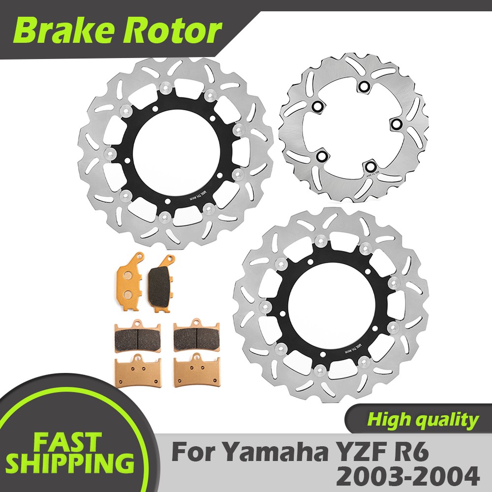 High Performance For Yamaha Front Rear Brake Rotors Pads YZF 600 R6 2003 2004