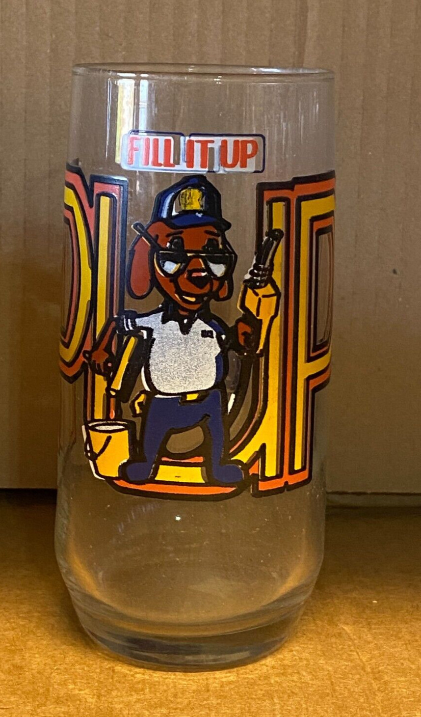 1986 Vintage Ultramar Gas Fill It Up Pup Mechanic Drinking Glass - Promo Glass