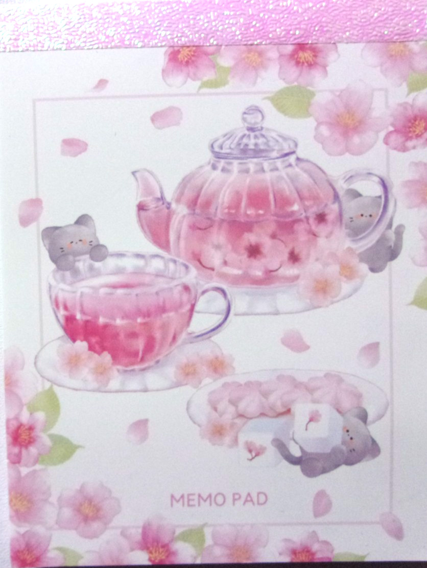 KYOWA Sakura Cat Sweets Tea Memo Pad Made in Japan Cherry Blossom