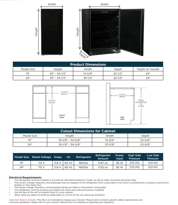 A124R-O 24 Inch Compact Refrigerator Panel Ready, Field Reversible Door
