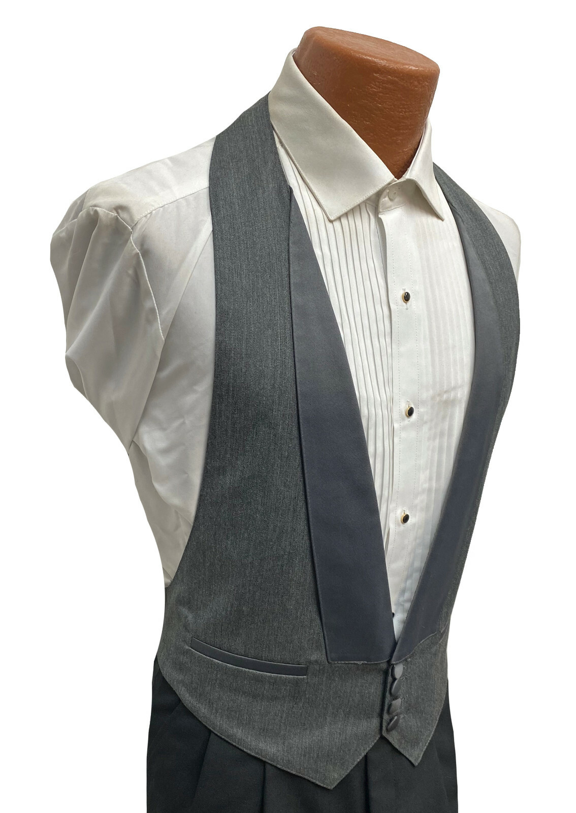 Men's Grey Tuxedo Vest with Satin Lapels Open Back Wedding Morning Dress S/M