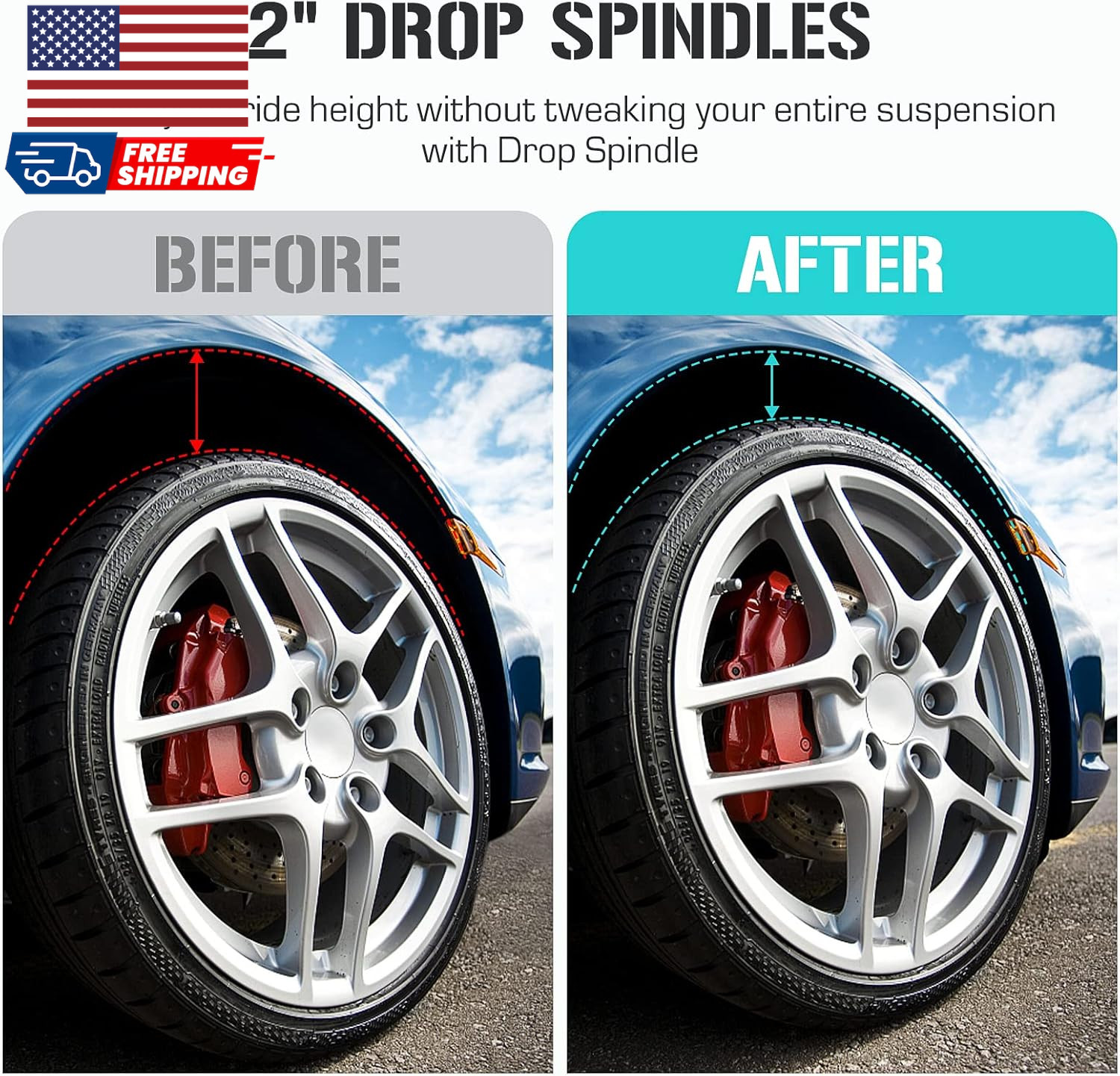 2" Drop Spindles Lowering Kit Fit for GMC C1500 C2500 1988-1998, C1500 2500 Subu