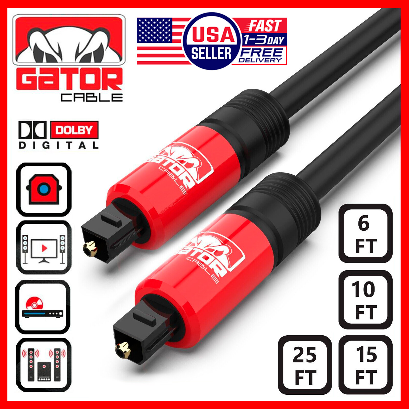 Toslink Optical Digital Audio Cable SPDIF Fiber Optic Cord Dolby DTS Sound