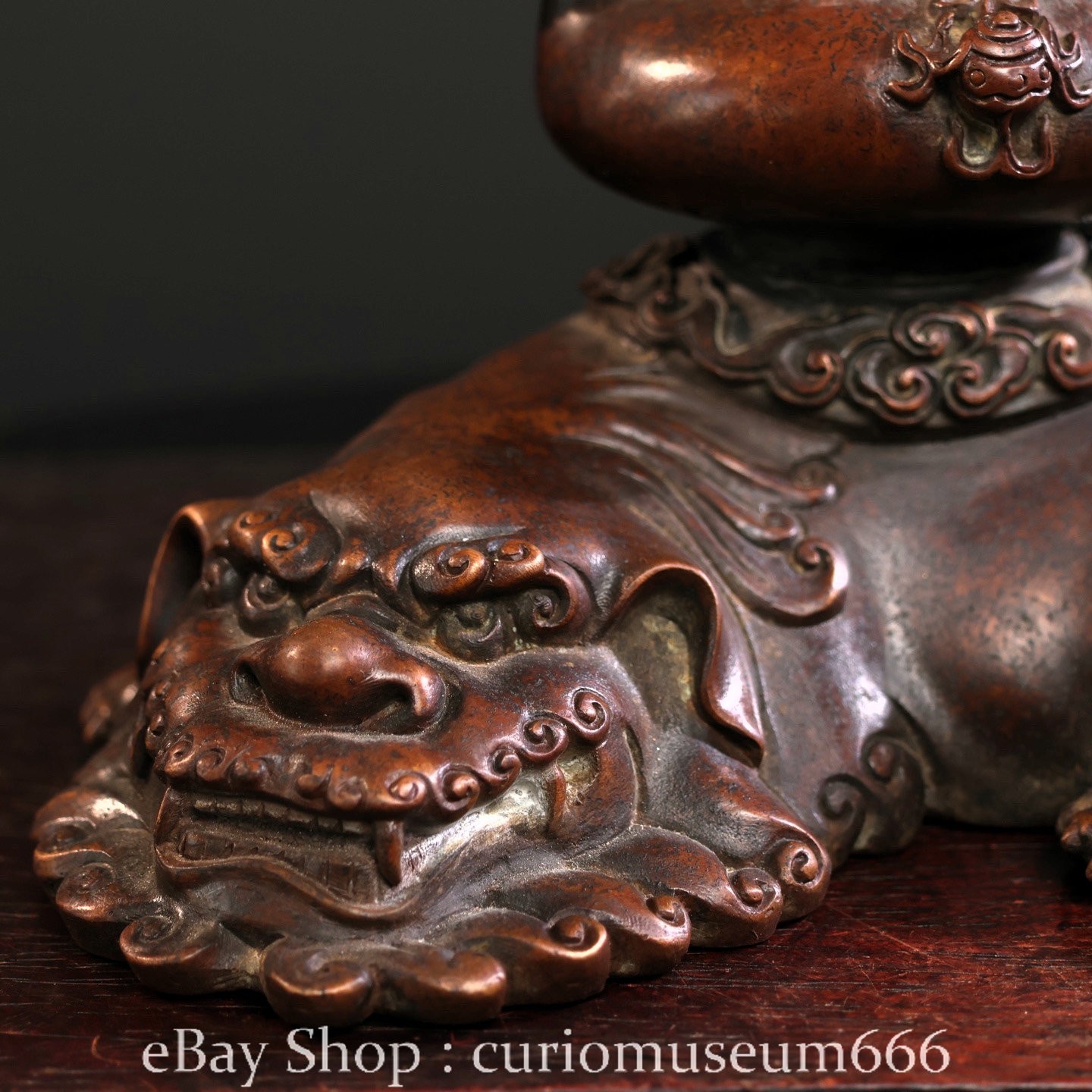 8" Old Chinese Purple Bronze Pixiu Brave Troops Beast Incense Burner Censer