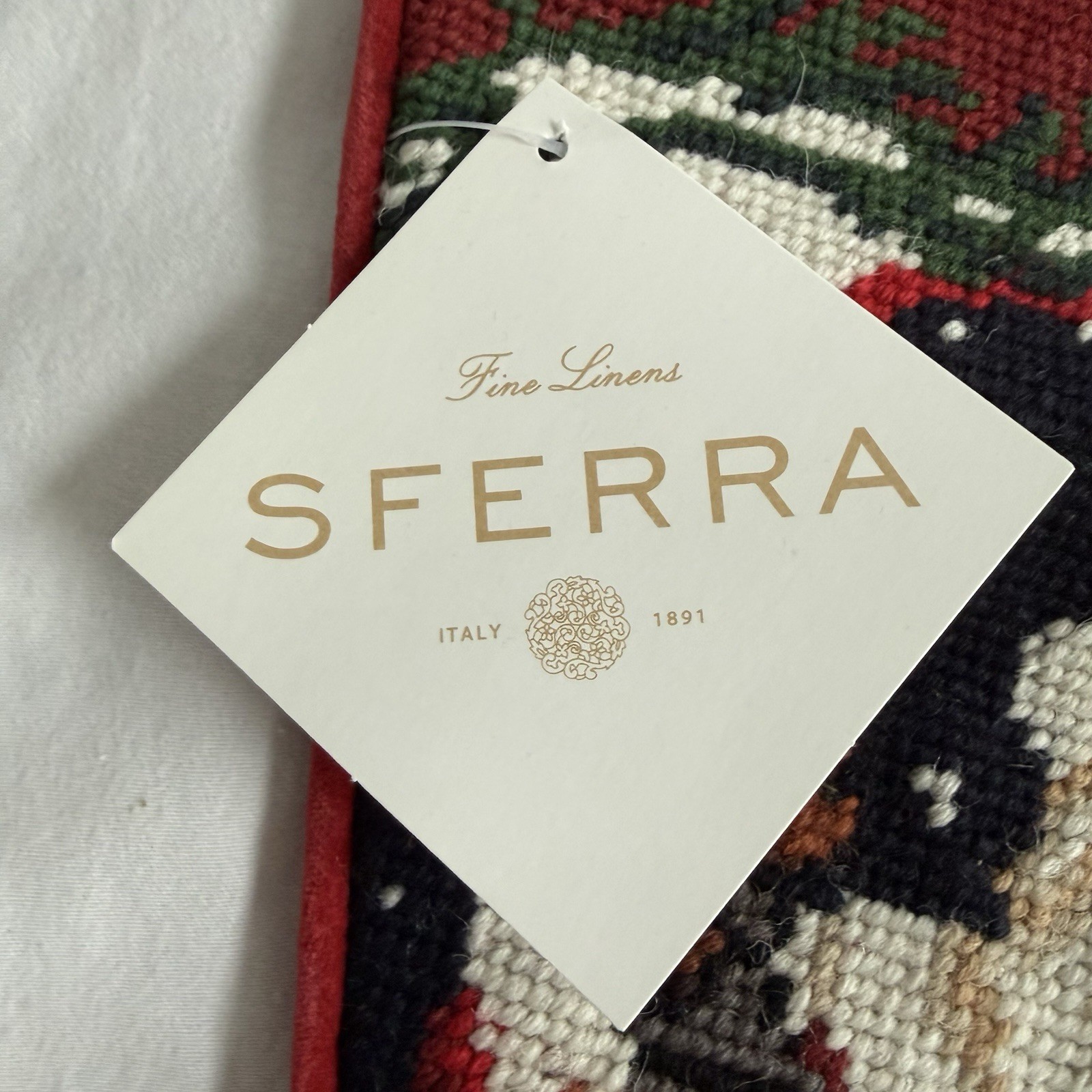 Sferra Needlepoint Christmas Stocking ROOFTOP SANTA Wool NEW