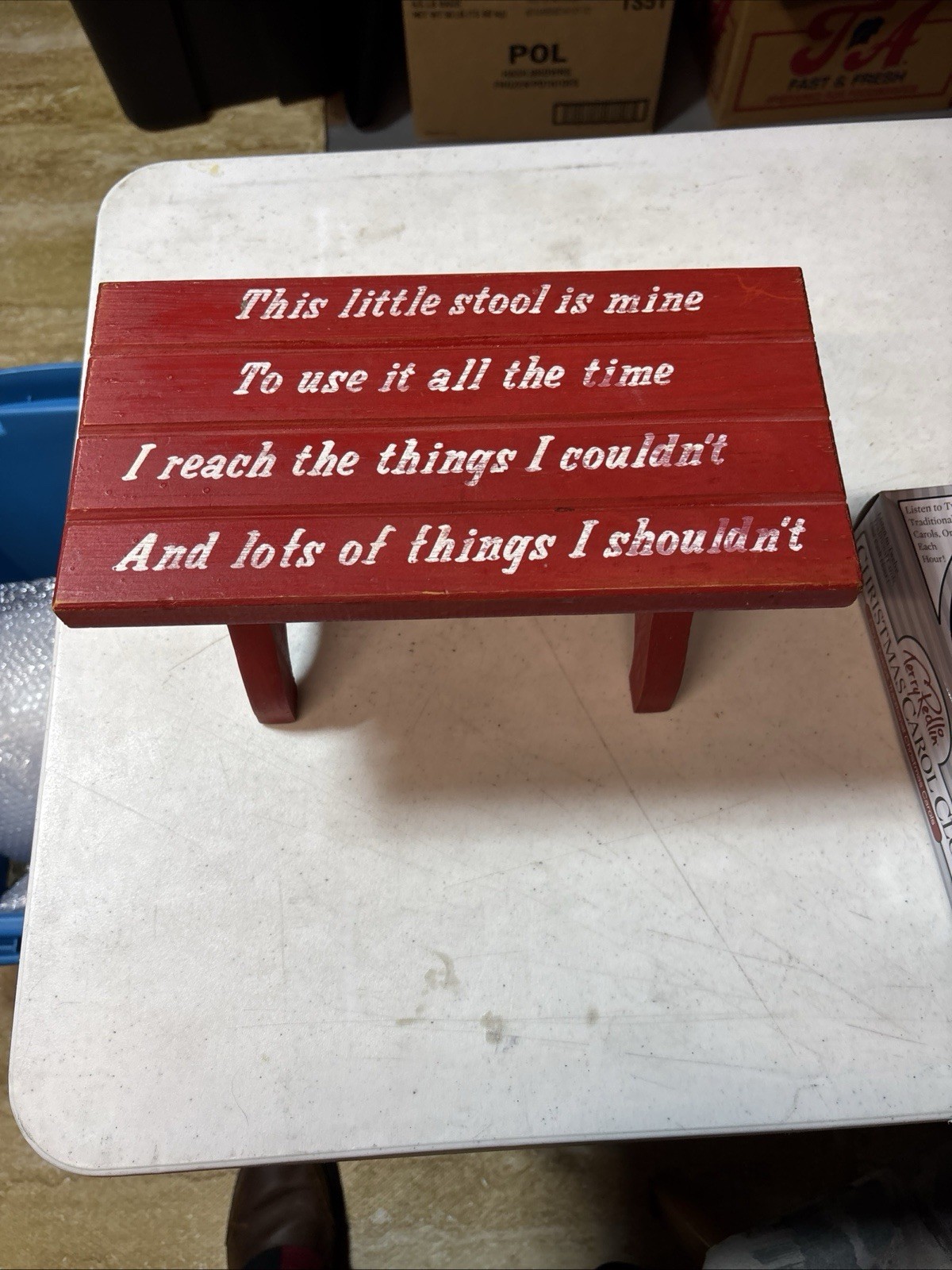 WOODEN 11.5” Plant Stand, Garden Bench, Footstool, Kitchen, Bath, Red Painted