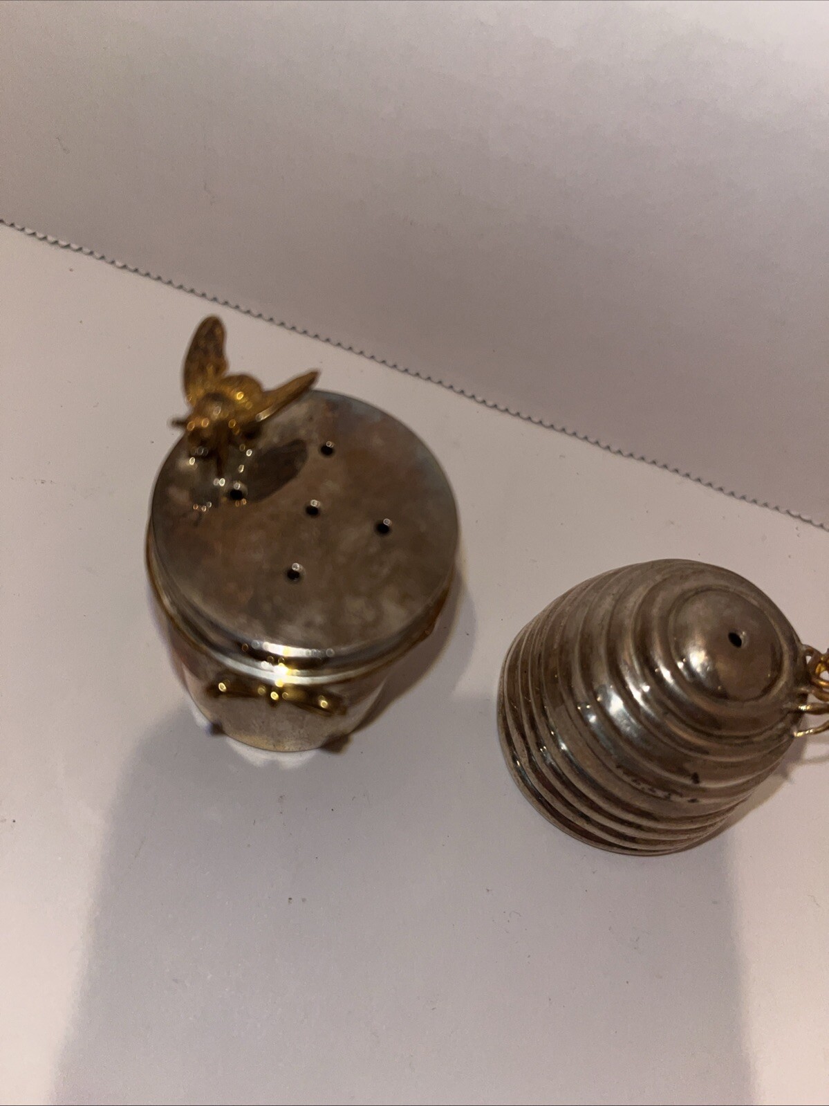 Thistle & Bee Sterling Silver Beehive Salt & Pepper Shakers Rare